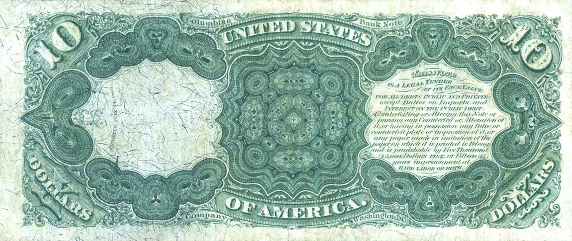 Back of United States p160b: 10 Dollars from 1875