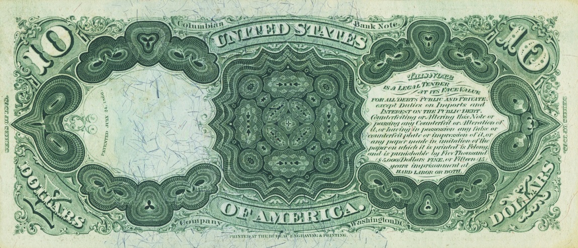 Back of United States p168: 10 Dollars from 1878