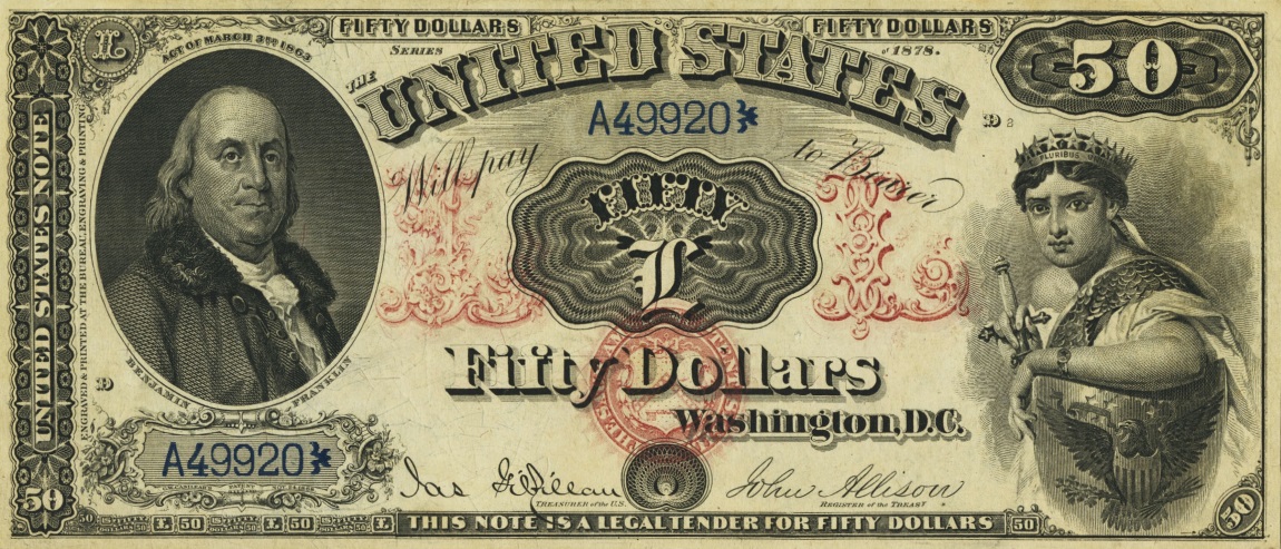 Front of United States p170: 50 Dollars from 1878