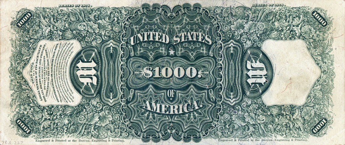 Back of United States p173: 1000 Dollars from 1878