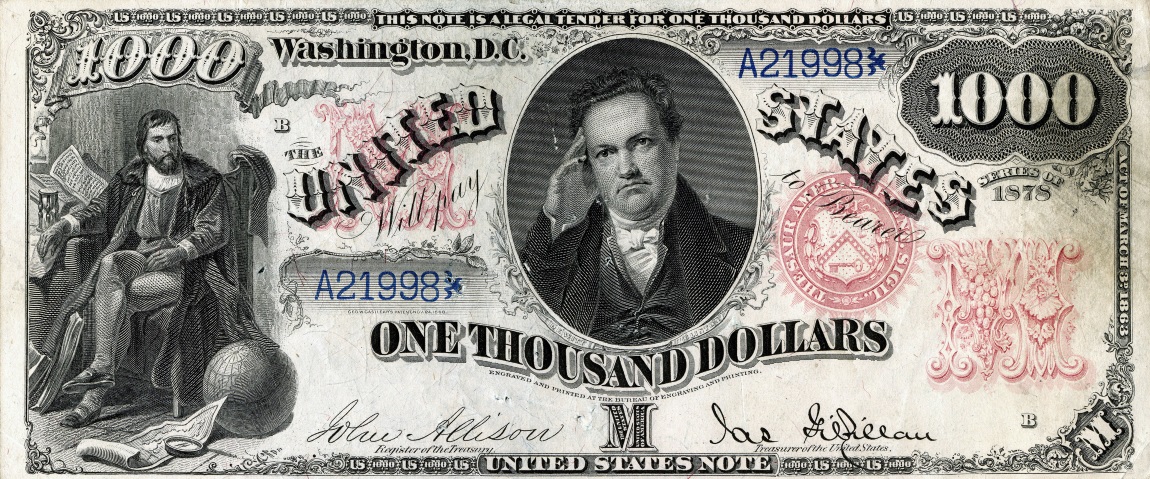 Front of United States p173: 1000 Dollars from 1878