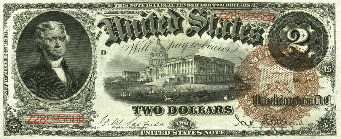 Front of United States p177a: 2 Dollars from 1880