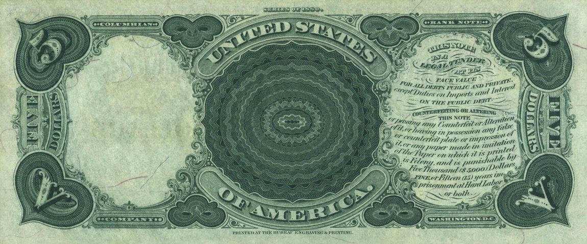 Back of United States p178a: 5 Dollars from 1880