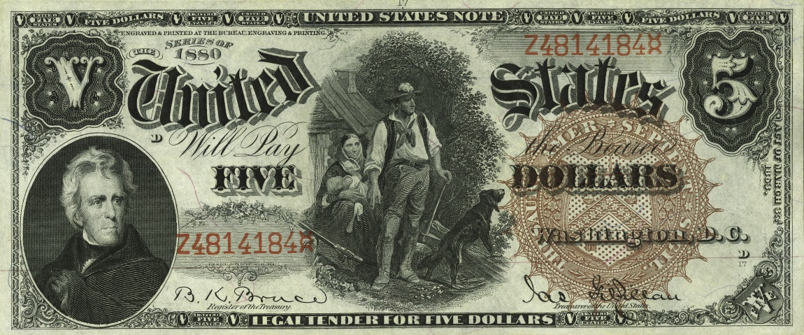 Front of United States p178a: 5 Dollars from 1880