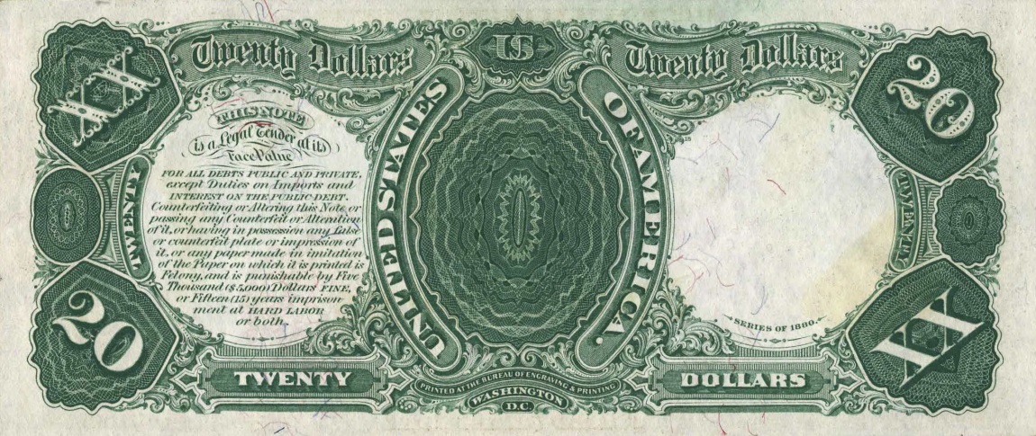 Back of United States p180b: 20 Dollars from 1880