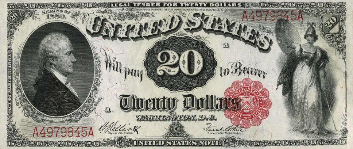 Front of United States p180b: 20 Dollars from 1880