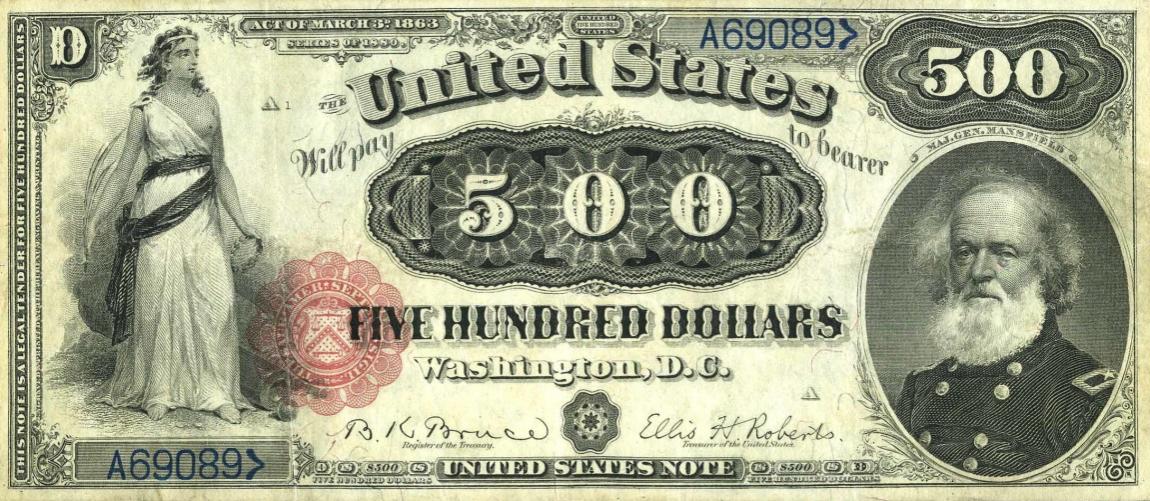 Front of United States p183: 500 Dollars from 1880