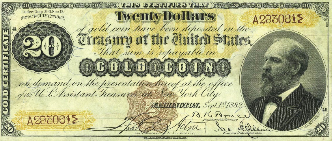 Front of United States p259a: 20 Dollars from 1882