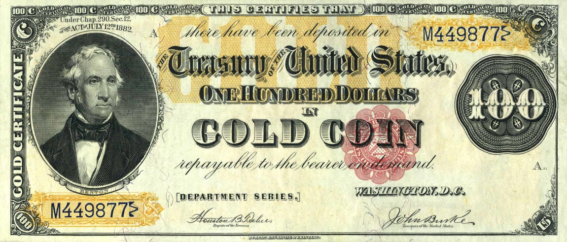 Front of United States p261b: 100 Dollars from 1882