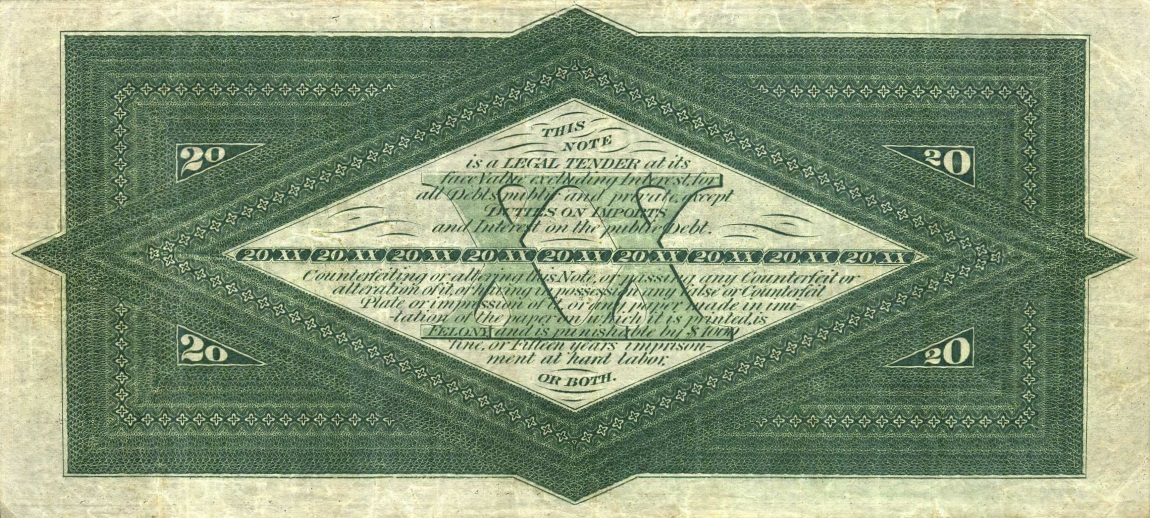 Back of United States p286: 20 Dollars from 1864