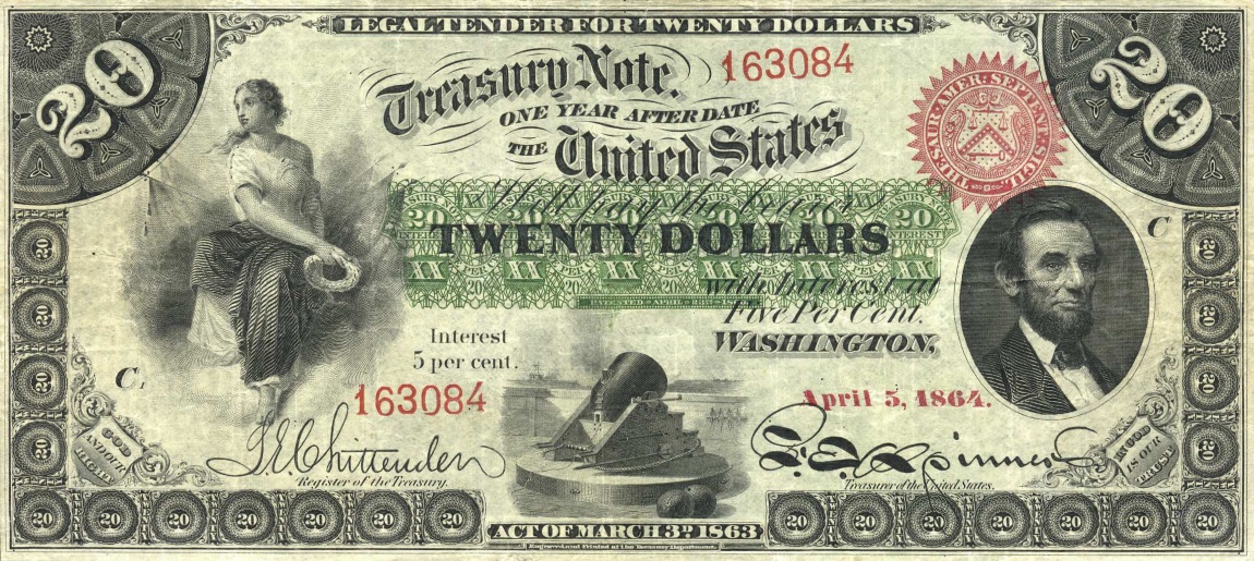 Front of United States p286: 20 Dollars from 1864