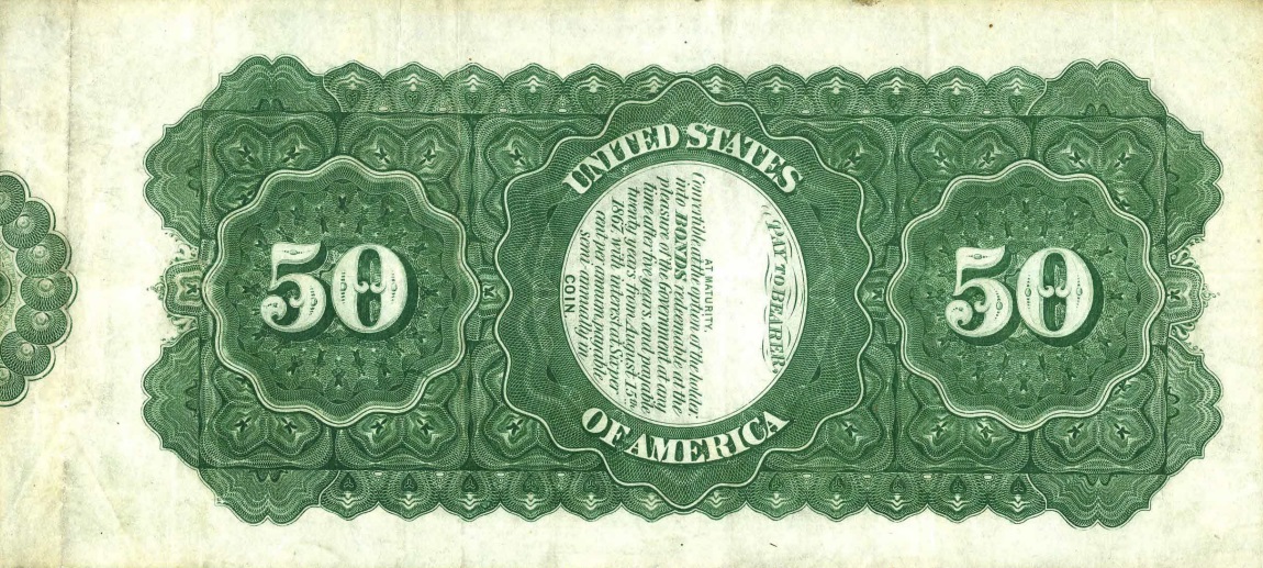 Back of United States p296: 50 Dollars from 1864