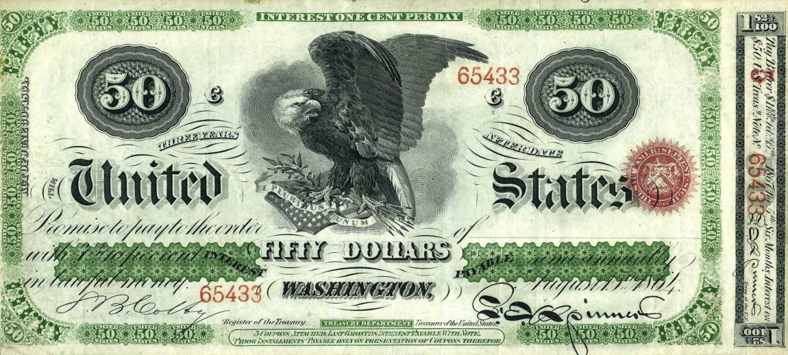 Front of United States p296: 50 Dollars from 1864