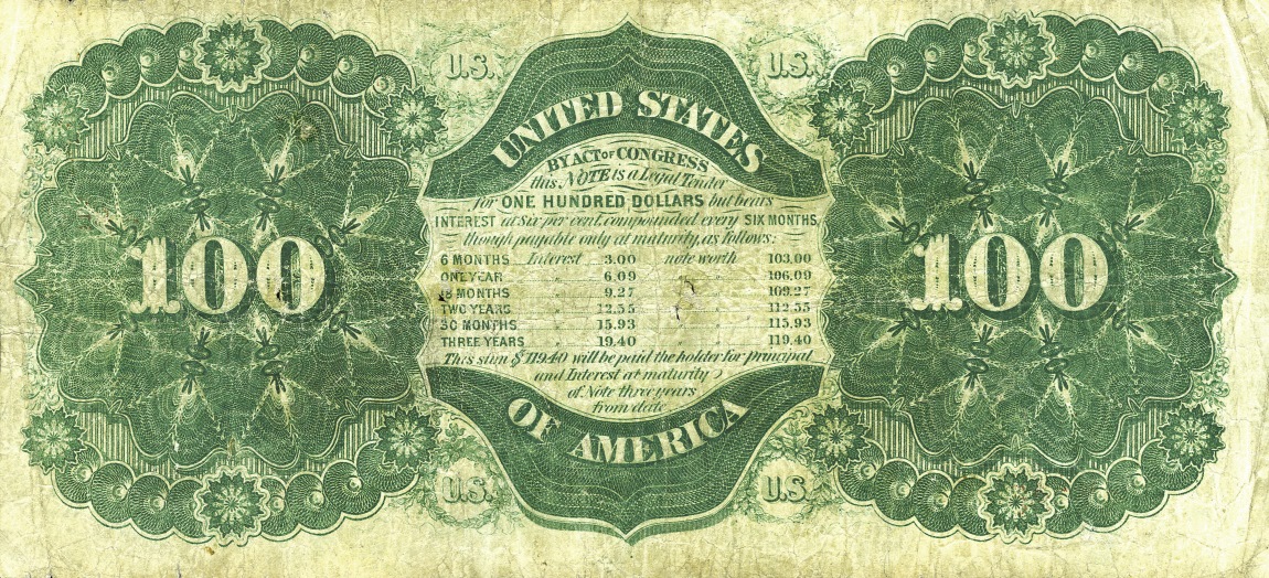 Back of United States p304: 100 Dollars from 1864