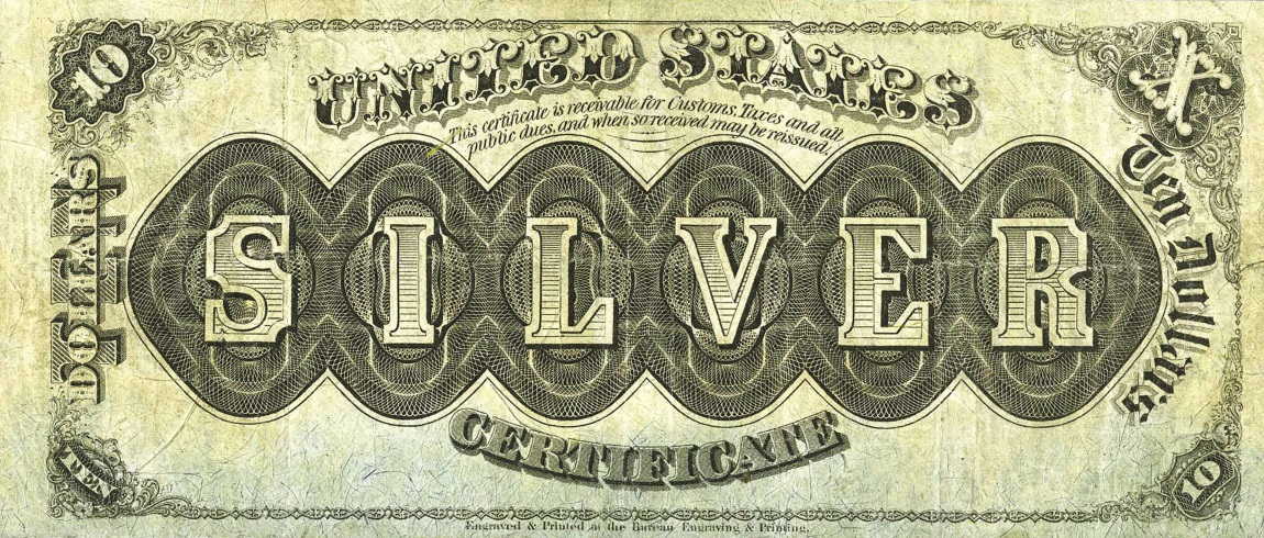 Back of United States p309: 10 Dollars from 1878