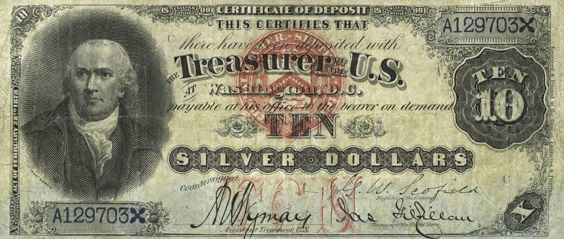 Front of United States p309: 10 Dollars from 1878