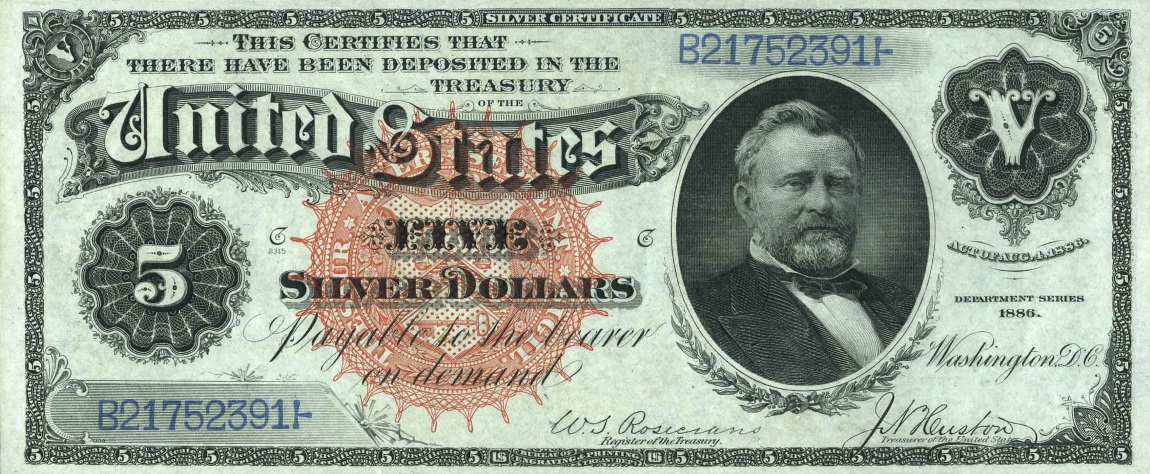 Front of United States p323: 5 Dollars from 1886