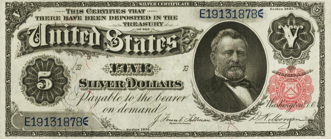 Front of United States p328: 5 Dollars from 1891