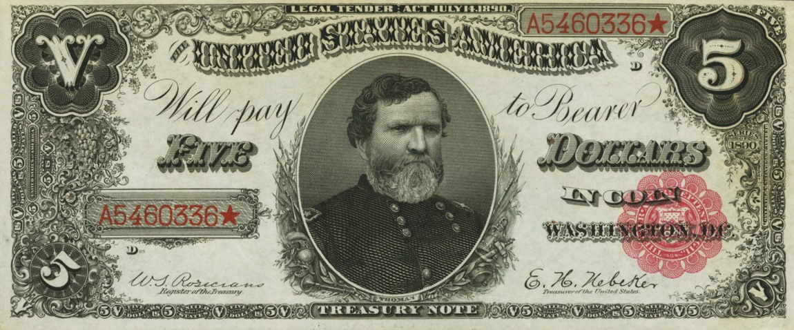 Front of United States p346: 5 Dollars from 1890