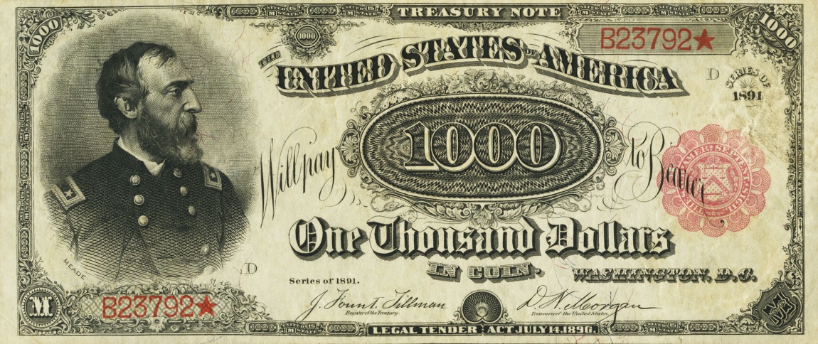 Front of United States p358: 1000 Dollars from 1891