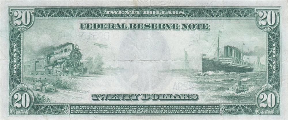 Back of United States p361b: 20 Dollars from 1914