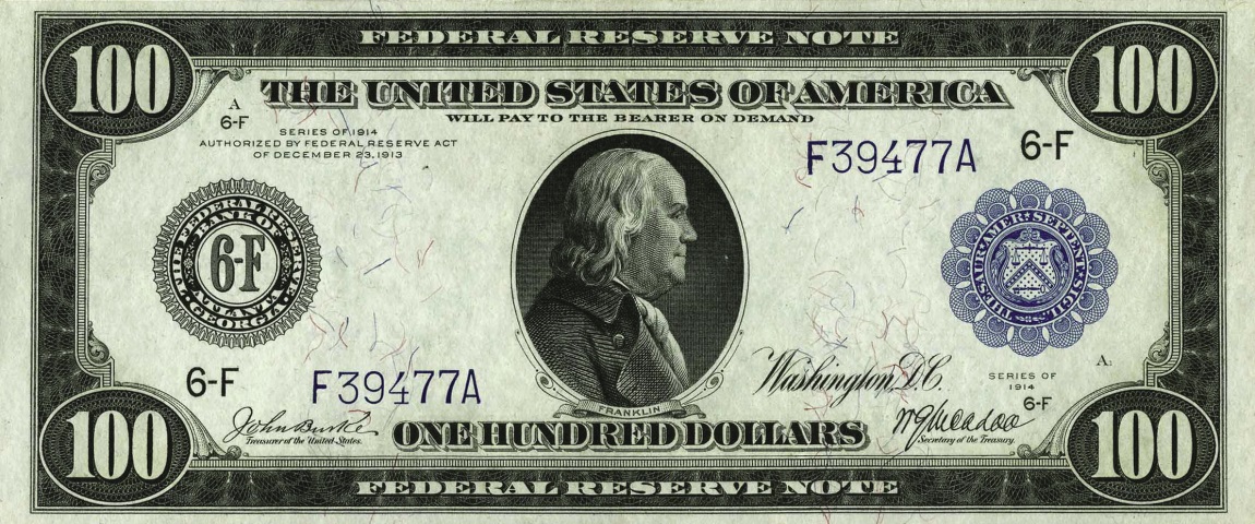 Front of United States p363b: 100 Dollars from 1914