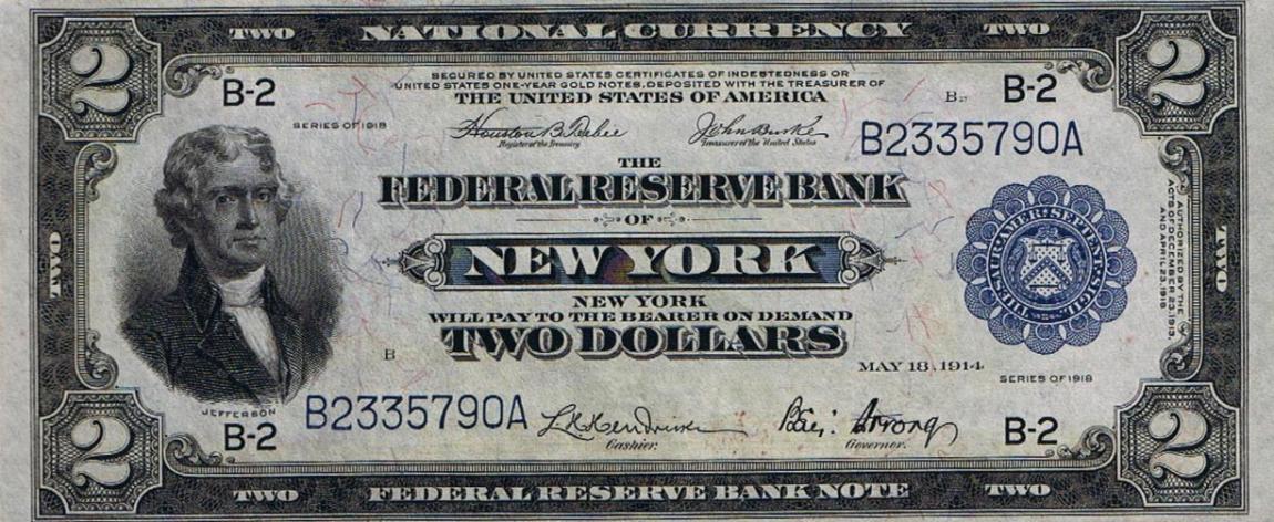 Front of United States p372: 2 Dollars from 1918