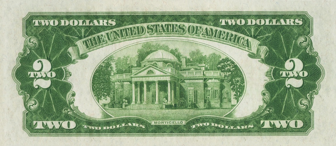 Back of United States p378c: 2 Dollars from 1928