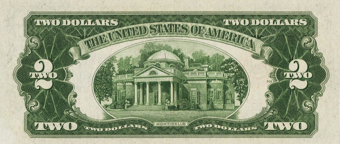 Back of United States p378e: 2 Dollars from 1928