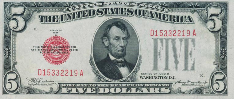 Front of United States p379b: 5 Dollars from 1928