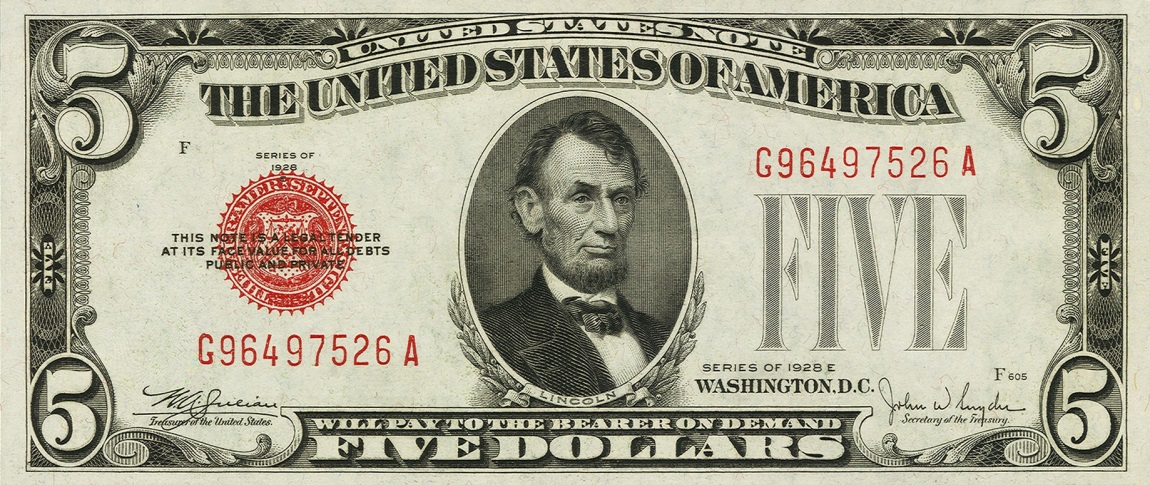 Front of United States p379e: 5 Dollars from 1928