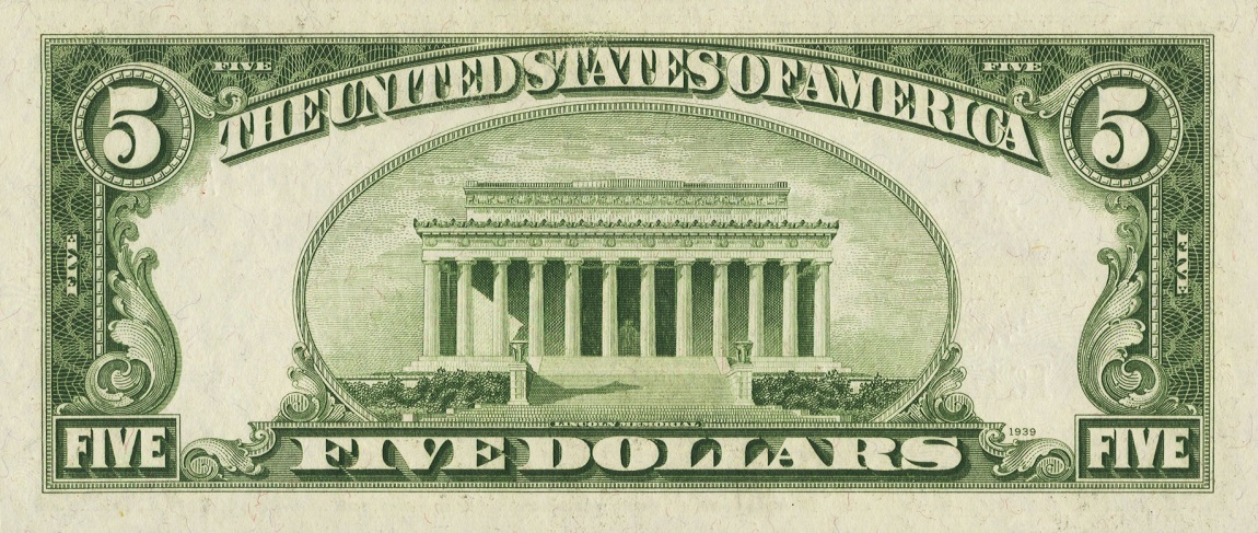 Back of United States p379f: 5 Dollars from 1928