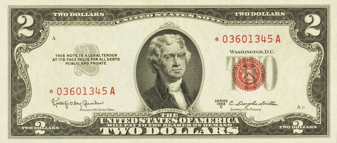 Front of United States p380c: 2 Dollars from 1953