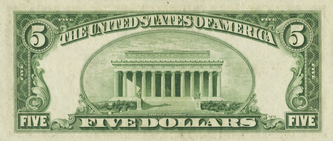 Back of United States p381b: 5 Dollars from 1953