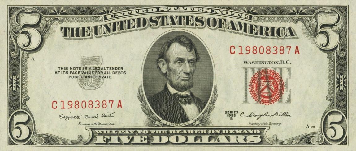 Front of United States p381b: 5 Dollars from 1953