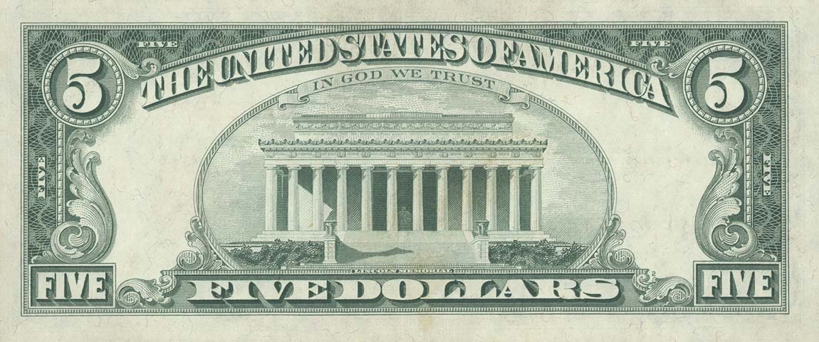 Back of United States p383: 5 Dollars from 1963