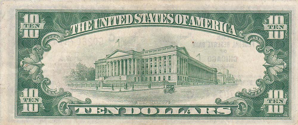 Back of United States p396: 10 Dollars from 1929