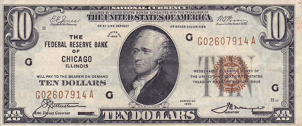 Front of United States p396: 10 Dollars from 1929