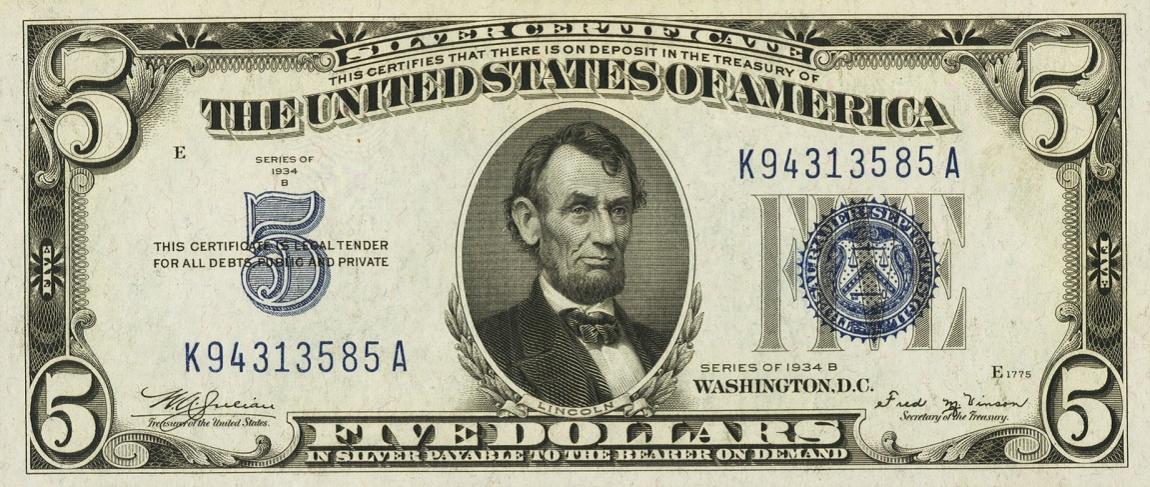 Front of United States p414Ab: 5 Dollars from 1934