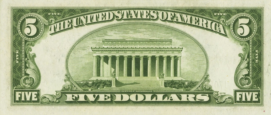 Back of United States p414Ad: 5 Dollars from 1934