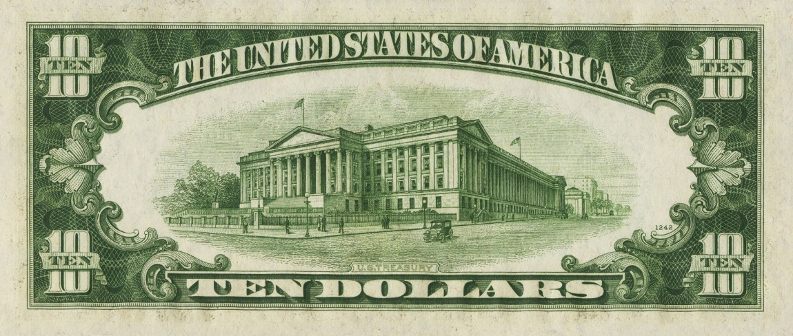 Back of United States p415c: 10 Dollars from 1934