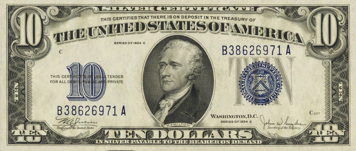 Front of United States p415c: 10 Dollars from 1934