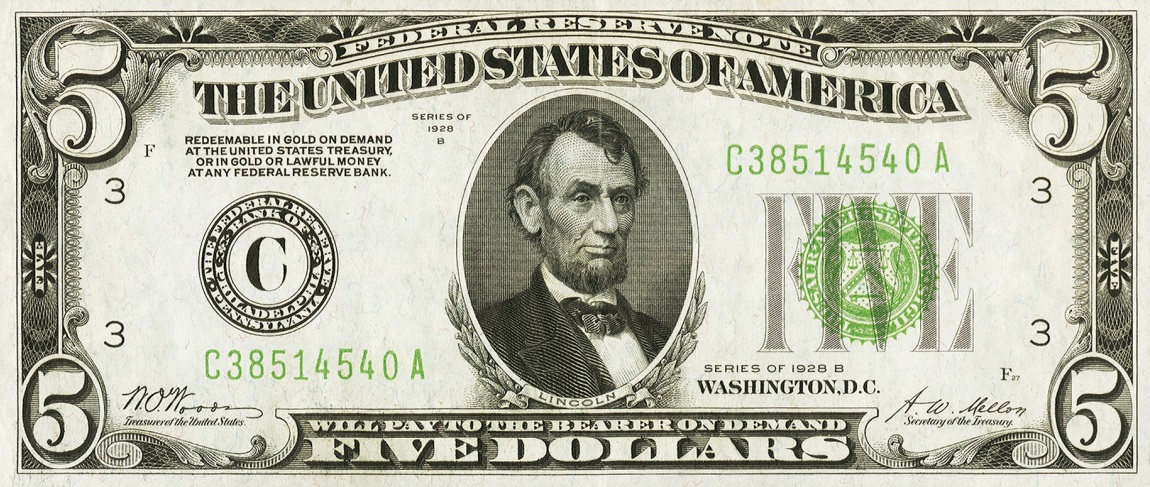 Front of United States p420b: 5 Dollars from 1928