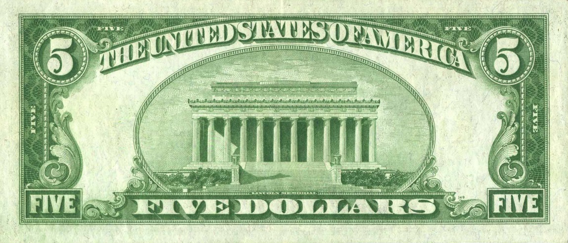 Back of United States p420c: 5 Dollars from 1928