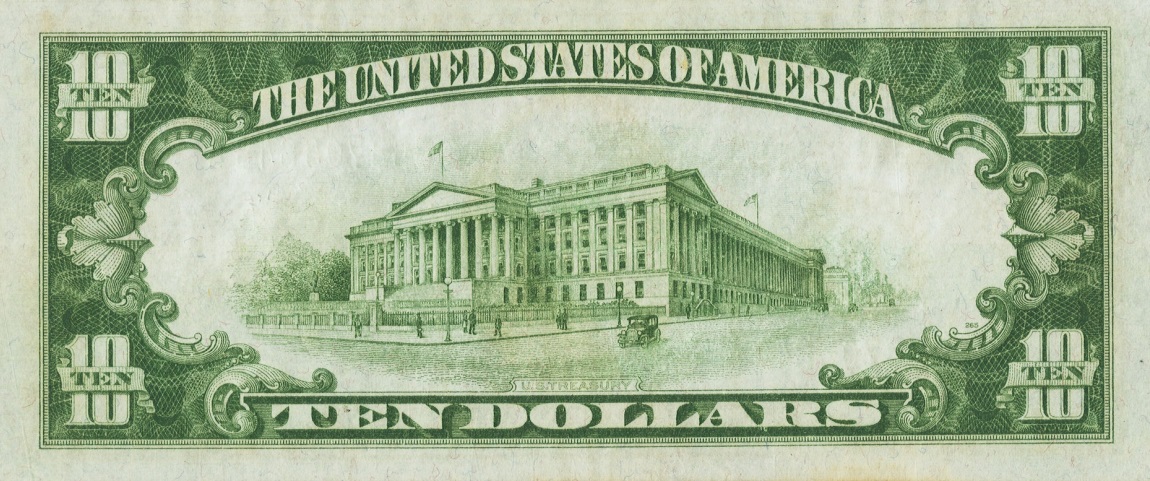 Back of United States p421c: 10 Dollars from 1928