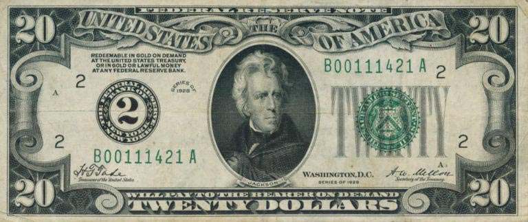 Front of United States p422a: 20 Dollars from 1928