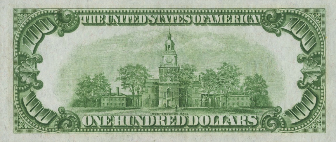 Back of United States p424a: 100 Dollars from 1928