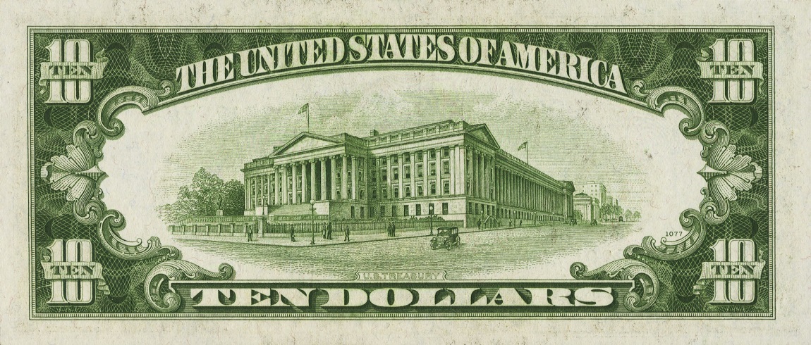 Back of United States p430Db: 10 Dollars from 1934