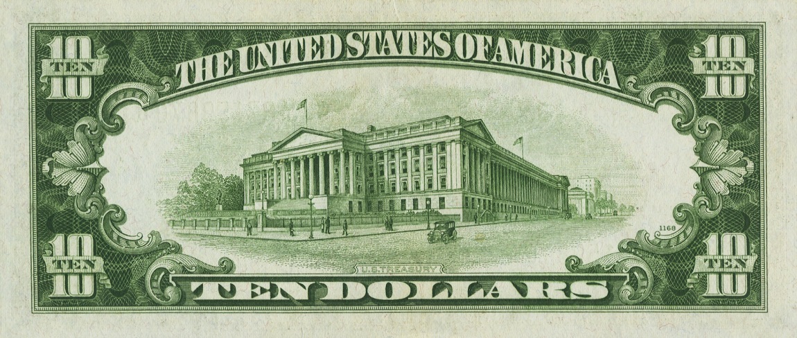 Back of United States p430Dc: 10 Dollars from 1934