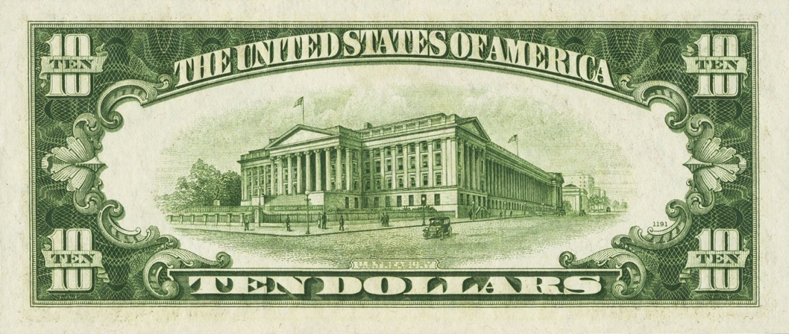 Back of United States p430Dd: 10 Dollars from 1934